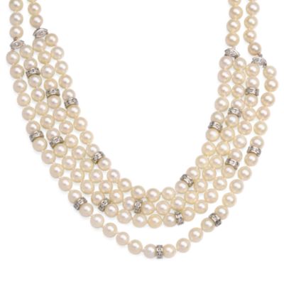 C. 1980. Vintage 7mm Cultured Pearl Strands Necklace With 7.55 ct. t.w. of Diamonds and Sapphires Set In Platinum and 18kt White Gold   16.5" &mdash; Alt Image 1