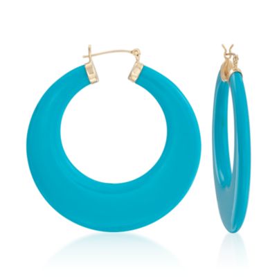 Large Turquoise Hoop Earrings In 14kt Yellow Gold &mdash; Alt Image 1