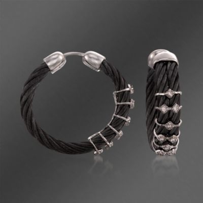 Charriol 18kt White Gold Celtic Noir Cable Hoop Earrings With Diamonds &mdash; Alt Image 1