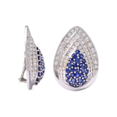 C. 1970 Vintage 6.00 ct. t.w. Sapphire and 2.50 ct. t.w. Diamond Clip Earrings In 14kt White Gold &mdash; Alt Image 1