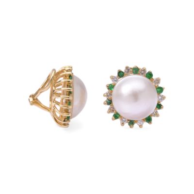 C. 2000 Vintage 1.00 ct. t.w. Diamond and 15mm Mabe Pearl Clip Earrings With .80 ct. t.w. Emerald In 14kt Yellow Gold &mdash; Alt Image 1