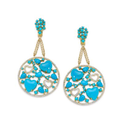 1.40 ct. t.w. Diamond Earrings With Turquoise In 18kt Yellow Gold &mdash; Alt Image 1