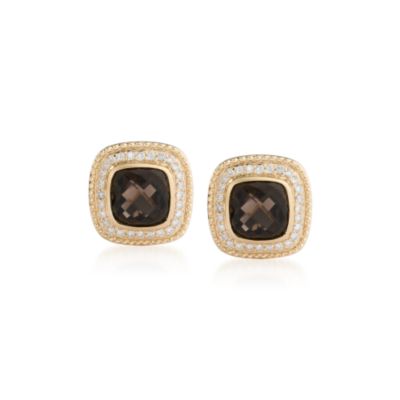 6.10 ct. t.w. Smoky Quartz Earrings With Diamonds In 14kt Yellow Gold   &mdash; Alt Image 1