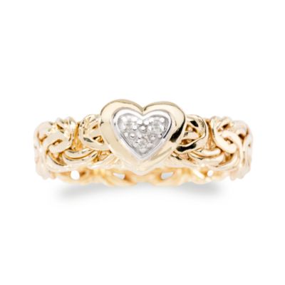 14kt Yellow Gold Byzantine Ring With Diamond Accent Heart &mdash; Alt Image 1