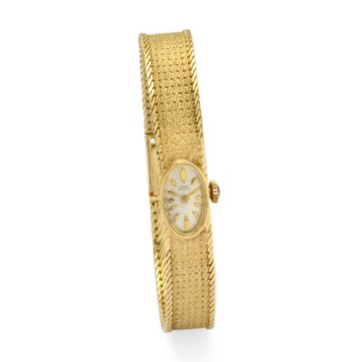 C. 1950 Vintage Lucien Piccard Women's 14kt Yellow Gold Bracelet Watch With Sapphire Cabochon  6.5" &mdash; Alt Image 1