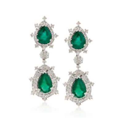 9.20 ct. t.w. Emerald Earrings With 3.60 ct. t.w. Diamonds  In 14k White Gold  &mdash; Alt Image 1