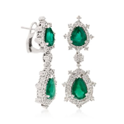 9.20 ct. t.w. Emerald Earrings With 3.60 ct. t.w. Diamonds  In 14k White Gold  &mdash; Alt Image 2