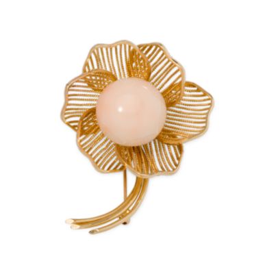 C. 1960 Vintage Coral Flower Brooch In 14kt Yellow Gold &mdash; Alt Image 1