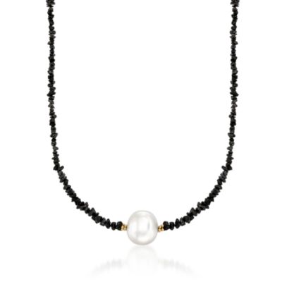 13.50 ct. t.w. Black Diamond Bead Necklace With Cultured Pearl In 14kt Yellow Gold &mdash; Alt Image 1