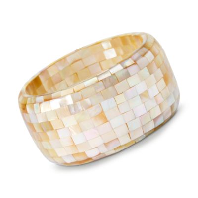 Mother-Of-Pearl Light Brown Mosaic Bangle Bracelet. 7" &mdash; Alt Image 1