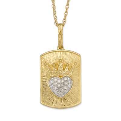 .10 ct. t.w. Diamond Heart and Crown Textured Tag Necklace In 14kt Yellow Gold &mdash; Alt Image 1