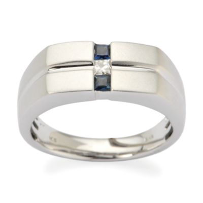Men's .10  Carat Diamond and .15 ct. t.w. Sapphire Ring In 14kt White Gold &mdash; Alt Image 1