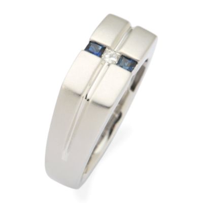 Men's .10  Carat Diamond and .15 ct. t.w. Sapphire Ring In 14kt White Gold &mdash; Alt Image 2