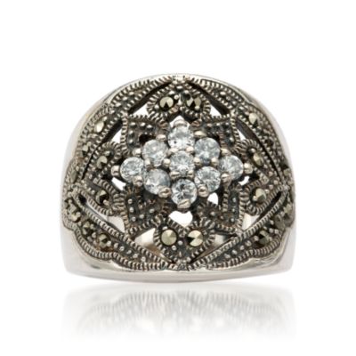 Marcasite Vintage Style Ring With CZ In Sterling Silver &mdash; Alt Image 1