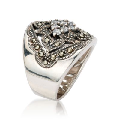 Marcasite Vintage Style Ring With CZ In Sterling Silver &mdash; Alt Image 2