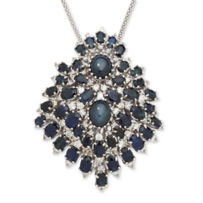C. 1960 Vintage 23.00 ct. t.w. Sapphire and 3.00 ct. t.w. Diamond Cluster Necklace In 14kt White Gold 18" &mdash; Alt Image 1