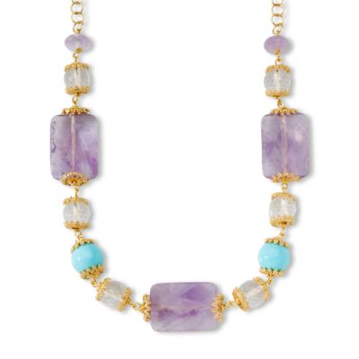 Amethyst and Turquoise Bead Necklace In Vermeil &mdash; Alt Image 1