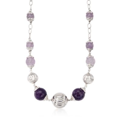 Italian Multi-Amethyst Bead Necklace In Sterling Silver &mdash; Alt Image 1