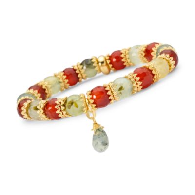 Green Tourmaline and Carnelian Bracelet In Vermeil. Adjustable Size &mdash; Alt Image 1