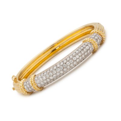 C. 1960 Vintage 2.50 ct. t.w. Pave Diamond Rope Station Bangle Bracelet In 18kt Yellow Gold 6" &mdash; Alt Image 1