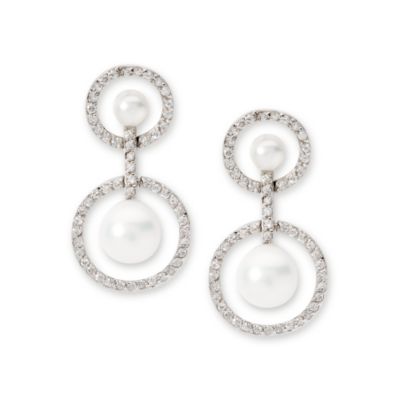 2.15 ct. t.w. CZ Circle Drop Earring With Faux Pearls In Sterling Silver  &mdash; Alt Image 1
