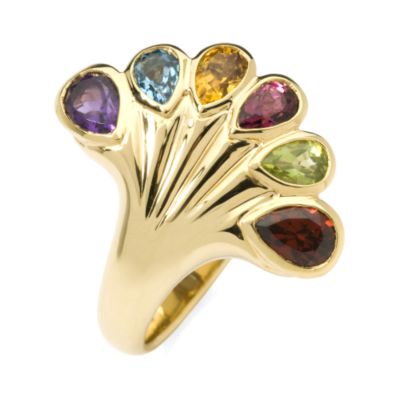 3.55 ct. Tot. Gem wt. Multi-Gem Peacock Ring In 14kt Yellow Gold &mdash; Alt Image 2