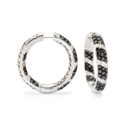 3.55 ct. t.w. Black and White Diamond In & Out Hoop Earrings In 14kt White Gold &mdash; Alt Image 1