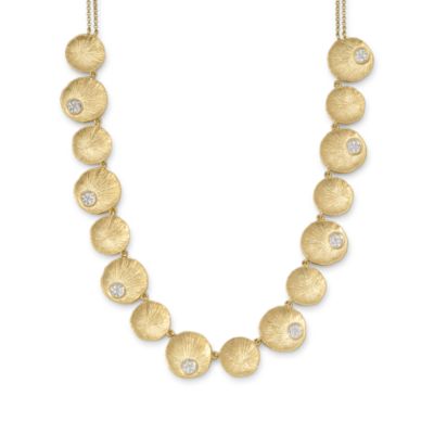 14kt Yellow Gold 2-Strand Textured Disc Necklace With Diamond Accent. 16" &mdash; Alt Image 1