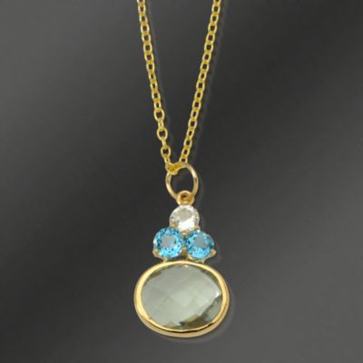 Zoe B 5.55 ct. t.w. Green Amethyst Necklace With Blue Topaz 14kt Yellow Gold. 17" &mdash; Alt Image 1