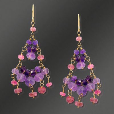 Zoe B 4.45 ct. t.w. Amethyst Dangle Earrings With Pink Tourmaline In 14kt Yellow Gold  &mdash; Alt Image 1