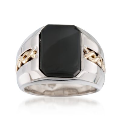 Men's Black Onyx Band of Sterling Silver With Accent Braiding In 14kt Yellow Gold &mdash; Alt Image 1