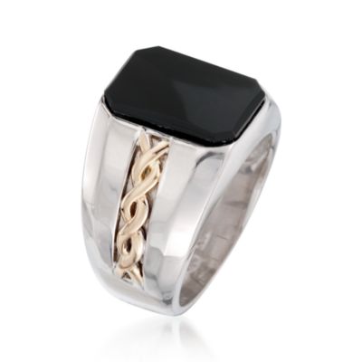 Men's Black Onyx Band of Sterling Silver With Accent Braiding In 14kt Yellow Gold &mdash; Alt Image 2