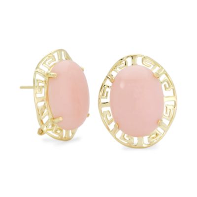 Pink Mother-Of-Pearl Earrings With Greek Key Frame In 14kt Yellow Gold  &mdash; Alt Image 1