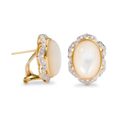 Mother-Of-Pearl and Diamond Earrings In 14kt Yellow Gold &mdash; Alt Image 1
