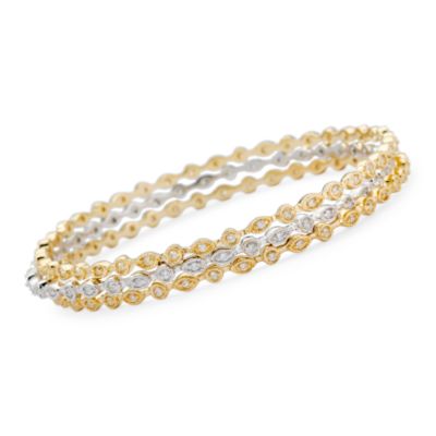 1.25 ct. t.w. CZ Bangle Bracelet Set In Sterling Silver and Vermeil. 7" &mdash; Alt Image 1