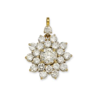 C. 1980 Vintage 2.85 ct. t.w. Diamond Cluster Floral Pendant In 14kt Yellow Gold &mdash; Alt Image 1