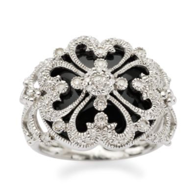 Onyx Ring With Antique-Inspired Diamond Overlay In Sterling Silver &mdash; Alt Image 1