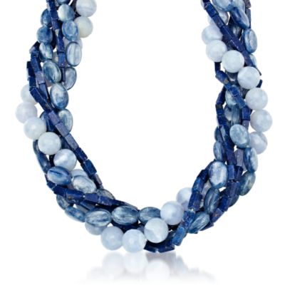 Chalcedony Torsade With Lapis and Kyanite In Sterling Silver. 16" &mdash; Alt Image 1