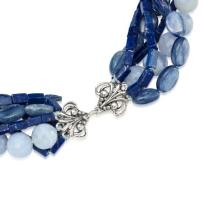 Chalcedony Torsade With Lapis and Kyanite In Sterling Silver. 16" &mdash; Alt Image 2