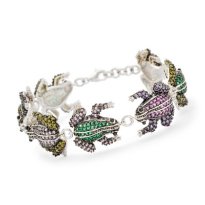 11.60 ct. t.w. Multicolored CZ Frog Bracelet In Sterling Silver. 8.5" &mdash; Alt Image 1