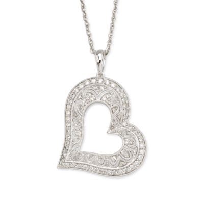 Heart Necklace With .50 ct. t.w. Diamonds In 14kt White Gold &mdash; Alt Image 1