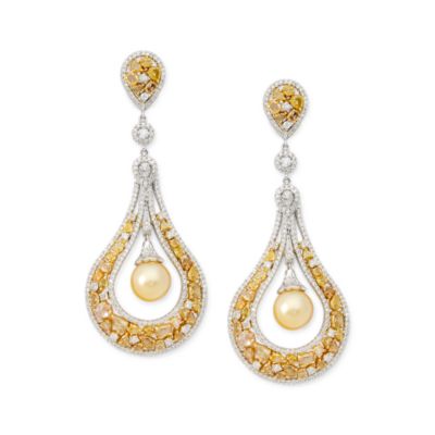 11.95 ct. t.w. Diamond Earrings With South Sea Pearls In 18kt White Gold  &mdash; Alt Image 1