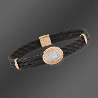 Charriol 18kt Rose Gold Celtic Noir Cable Bracelet With Diamonds. 7" &mdash; Alt Image 1