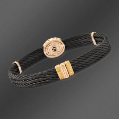 Charriol 18kt Rose Gold Celtic Noir Cable Bracelet With Diamonds. 7" &mdash; Alt Image 2
