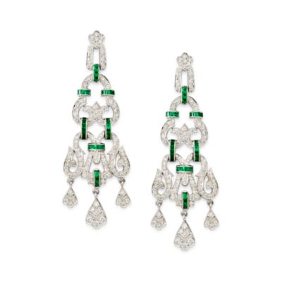 C. 1990 Vintage 2.50 ct. t.w. Diamond Earrings With  Emeralds In 18kt White Gold  &mdash; Alt Image 1