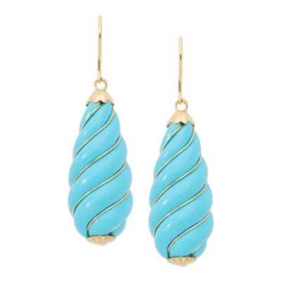 Twisted Turquoise Teardrop Earrings In 14kt Yellow Gold  &mdash; Alt Image 1