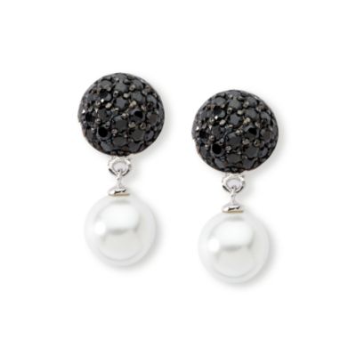 4.85 ct. t.w. Pave Black CZ Earrings With Faux Pearl In Sterling Silver  &mdash; Alt Image 1