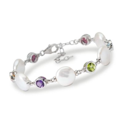 5.45 ct. t.w. Multi-Gem Bracelet With Cultured Pearl In Sterling Silver. 7.75" &mdash; Alt Image 1