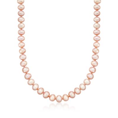 Ross-Simons Signature 6.5-7mm Pink Cultured Pearl Necklace With 14kt Yellow Gold Clasp. 18" &mdash; Alt Image 1