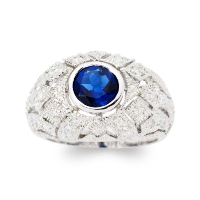 1.50 Carat Faux Sapphire Dome Ring With White CZ In Sterling Silver &mdash; Alt Image 1